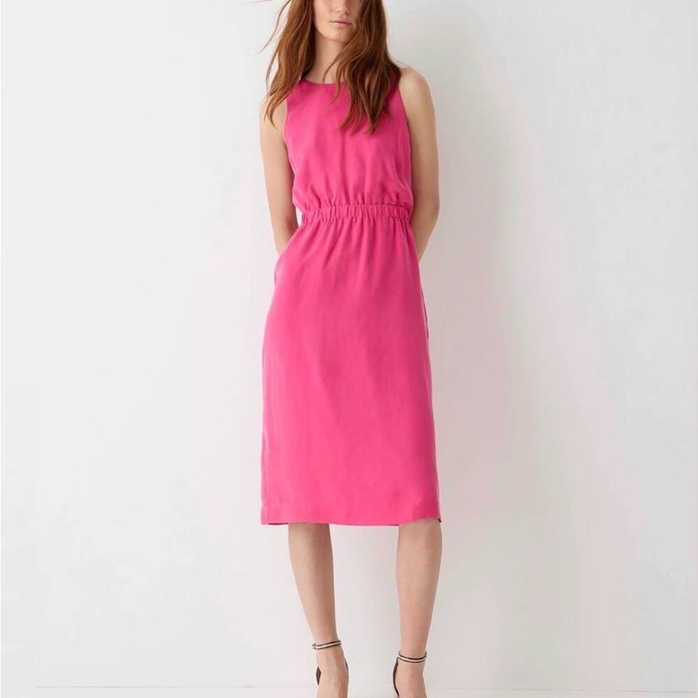 J. Crew Sleeveless Cinched Waist Cupro Midi Dress in Magenta Pink - Large, NWT